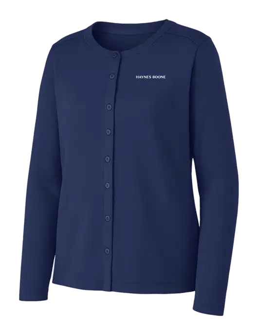 Dress Blue Navy Womens Concept Stretch Button-Front Cardigan Sweater w/Haynes & Boone Logo