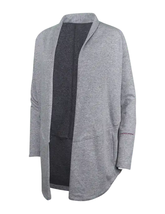 Medium Heather Grey/Char Heather Womens Interlock Cardigan w/Haynes & Boone Logo
