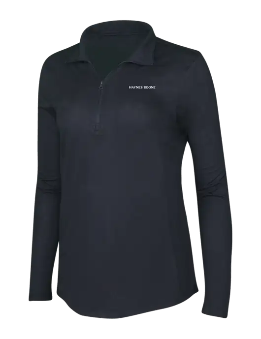 Black Triad Solid Womens Posicharge Tri-Blend Wicking 1/4 Zip Pullover w/Haynes & Boone Logo