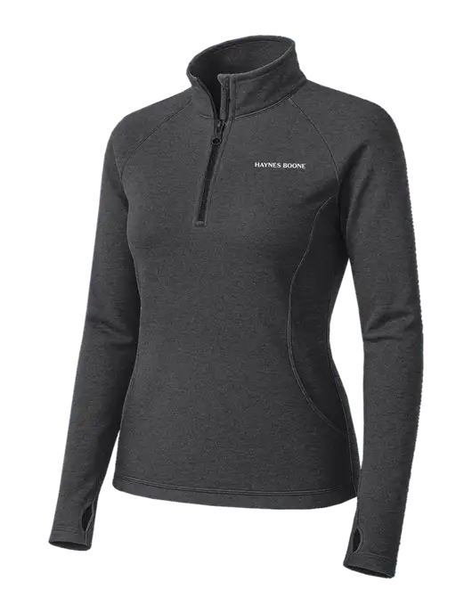 Dark Grey Heather Womens Sport Wick Stretch 1/4 Zip Pullover w/Haynes & Boone Logo