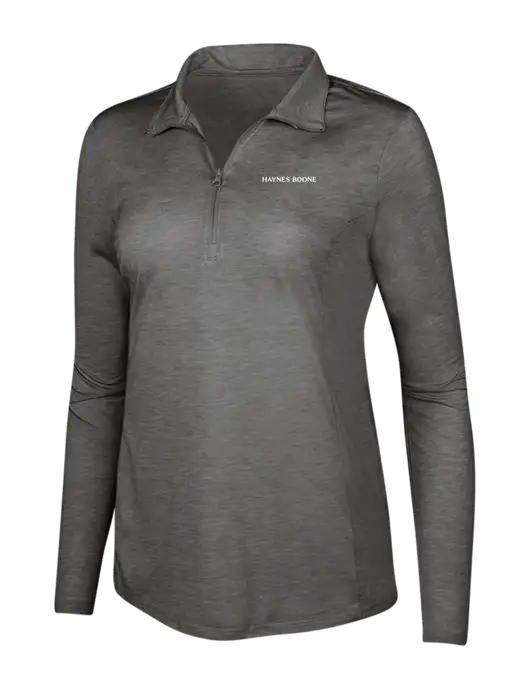 Dark Grey Heather Womens Posicharge Tri-Blend Wicking 1/4 Zip Pullover w/Haynes & Boone Logo