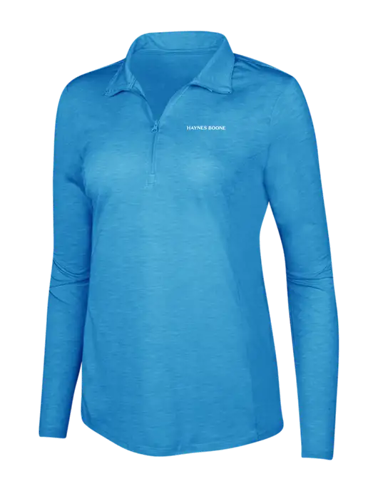 Light Blue Heather Womens Posicharge Tri-Blend Wicking 1/4 Zip Pullover w/Haynes & Boone Logo