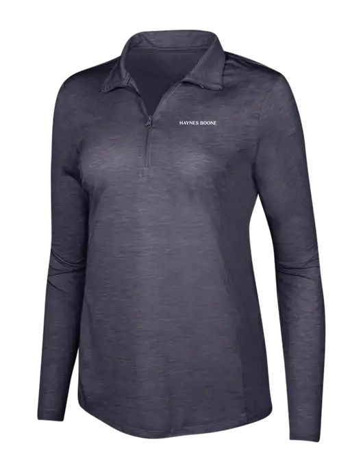 True Navy Heather Womens Posicharge Tri-Blend Wicking 1/4 Zip Pullover w/Haynes & Boone Logo
