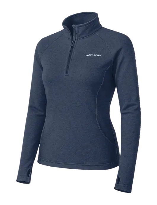 Navy Heather Womens Sport Wick Stretch 1/4 Zip Pullover w/Haynes & Boone Logo