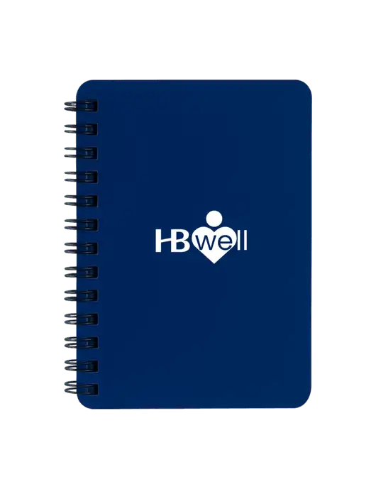 Sturdy Navy Blue Hardcover Notebook, 5.25 x 7 w/Wellness Logo