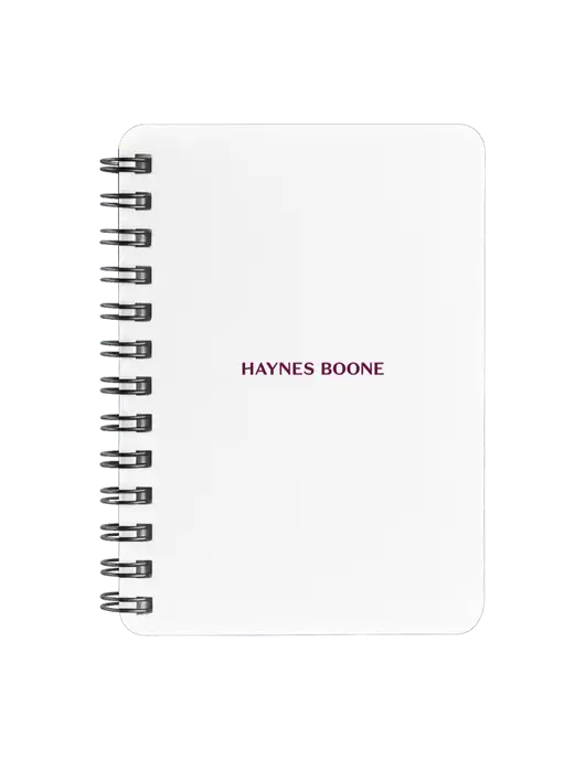 Sturdy White Hardcover Notebook, 5.25 x 7 w/Haynes & Boone Logo