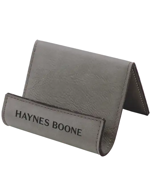 Grey Leatherette Card & Phone Holder w/Haynes & Boone Logo