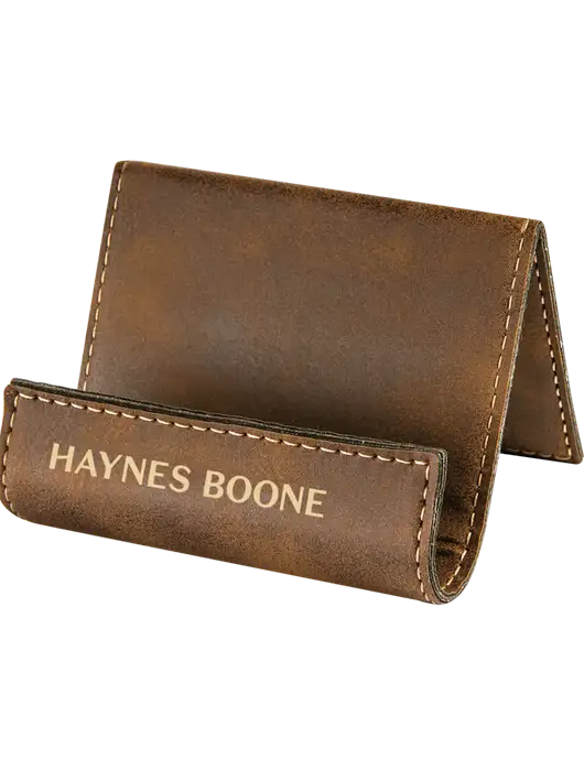 Rustic Leatherette Card & Phone Holder w/Haynes & Boone Logo