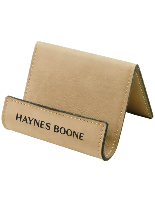 Tan Leatherette Card & Phone Holder w/Haynes & Boone Logo