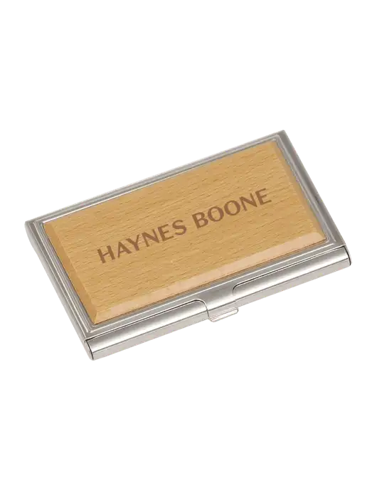 Wood & Silver Business Card Case w/Haynes & Boone Logo