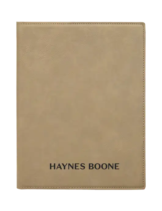 Tan Leatherette 7 x 9 Portfolio with Notepad w/Haynes & Boone Logo