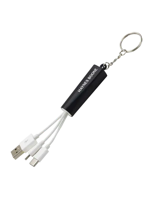 Black Light-Up Charging Cable with Key Ring w/Haynes & Boone Logo