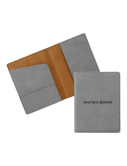 Grey Leatherette Passport Holder w/Haynes & Boone Logo