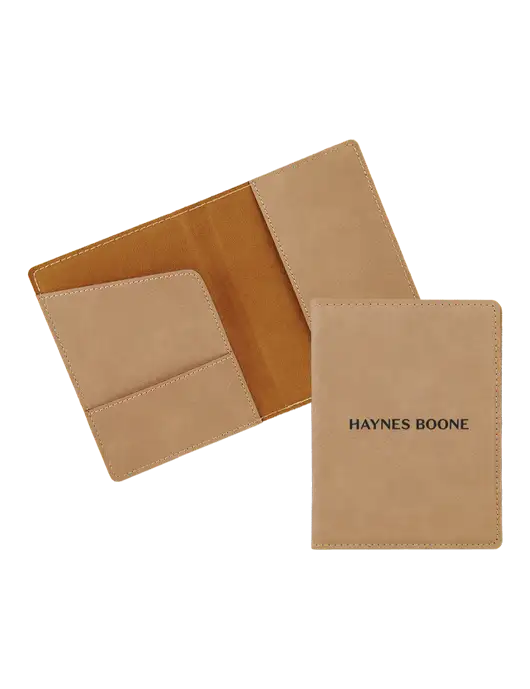 Tan Leatherette Passport Holder w/Haynes & Boone Logo