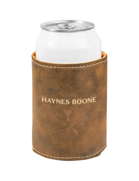 Rustic Leatherette Beverage Holder w/Haynes & Boone Logo