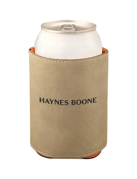 Tan Leatherette Beverage Holder w/Haynes & Boone Logo