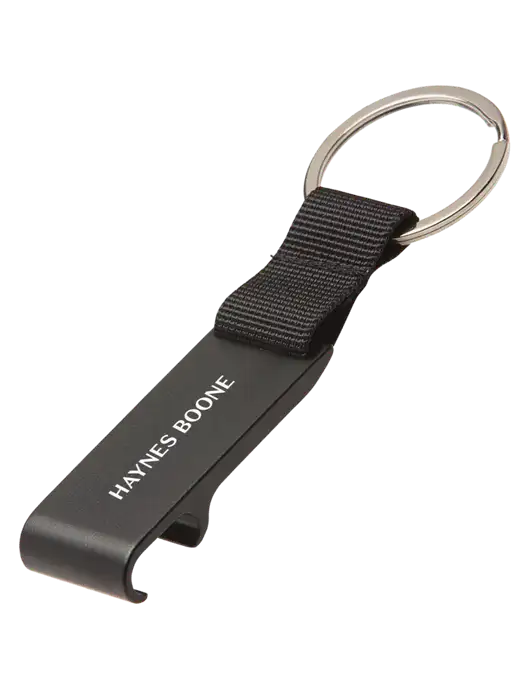 Black Bottle Opener & Key Ring w/Haynes & Boone Logo