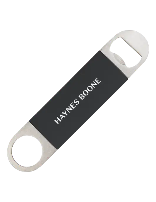 Black Bottle Opener with Silicone Grip w/Haynes & Boone Logo
