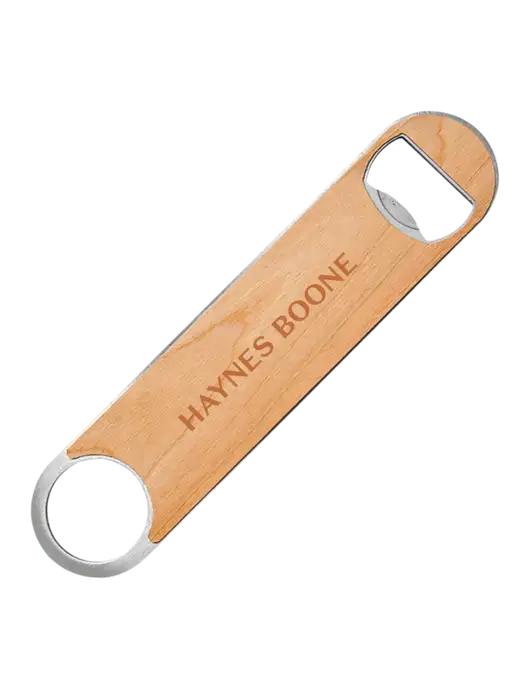 Bottle Opener w/Wood Veneer, 7 x 1.2 w/Haynes & Boone Logo