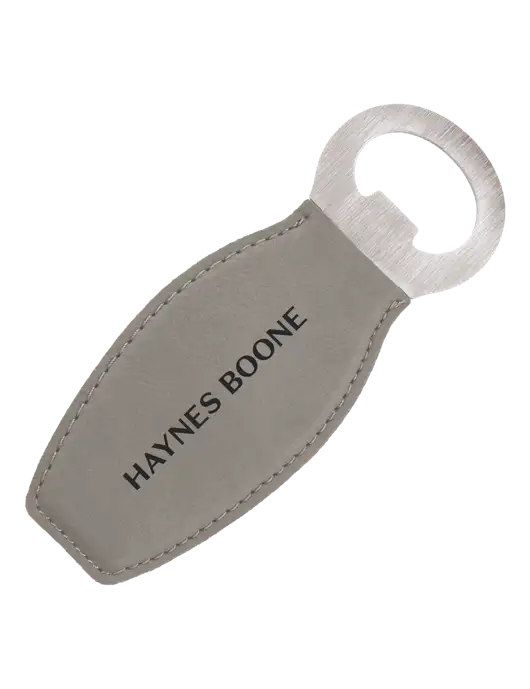 Grey Leatherette Bottle Opener with Magnet w/Haynes & Boone Logo