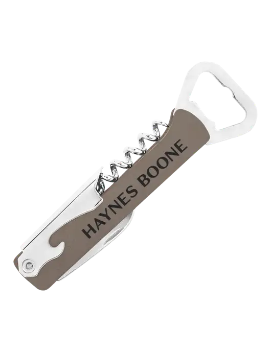 Grey Leatherette Wine Bottle Opener w/Haynes & Boone Logo