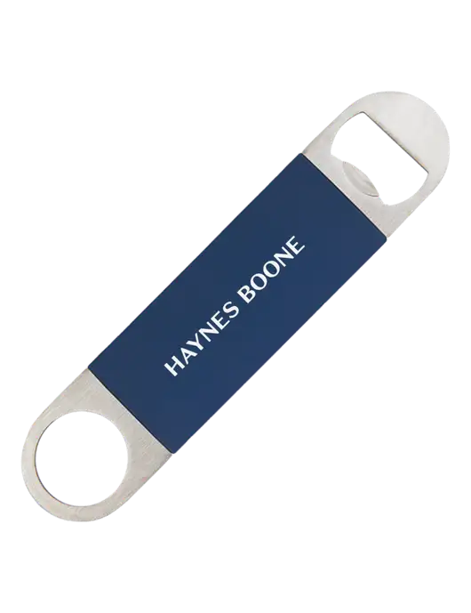 Navy Bottle Opener with Silicone Grip w/Haynes & Boone Logo
