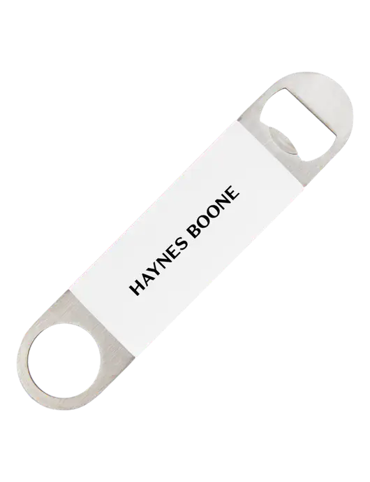 White Bottle Opener with Silicone Grip w/Haynes & Boone Logo