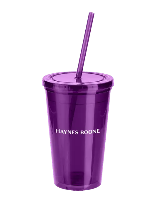 Sorrento Purple 16 oz Tumbler with Lid & Straw w/Haynes & Boone Logo