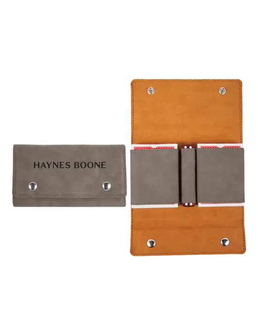 Grey Leatherette Card & Dice Set w/Haynes & Boone Logo