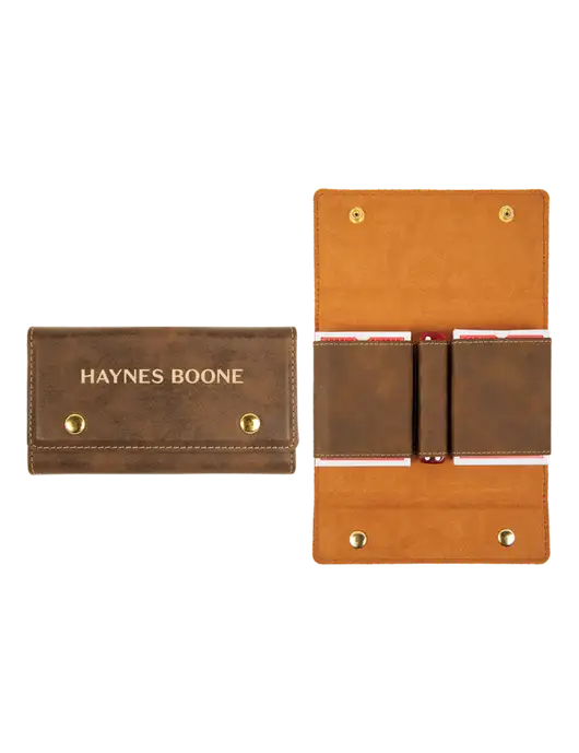 Rustic Leatherette Card & Dice Set w/Haynes & Boone Logo