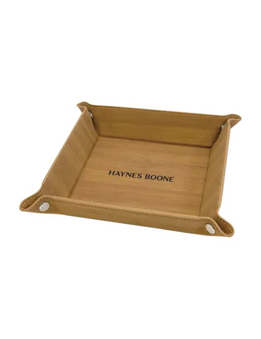 Bamboo Leatherette Valet Tray, 6 x 6 w/Haynes & Boone Logo