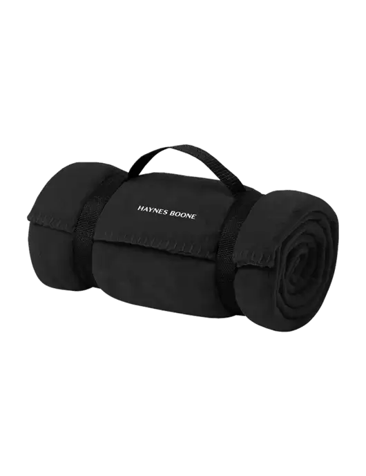 Casual Black Fleece Blanket With Strap w/Haynes & Boone Logo
