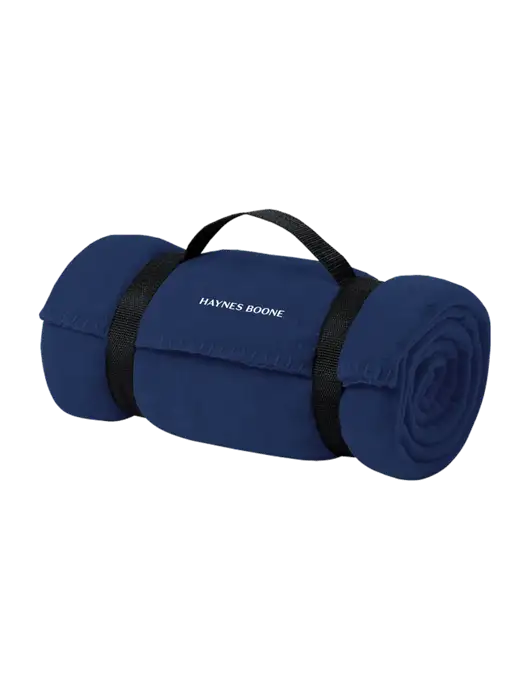 Casual Navy Fleece Blanket With Strap  w/Haynes & Boone Logo