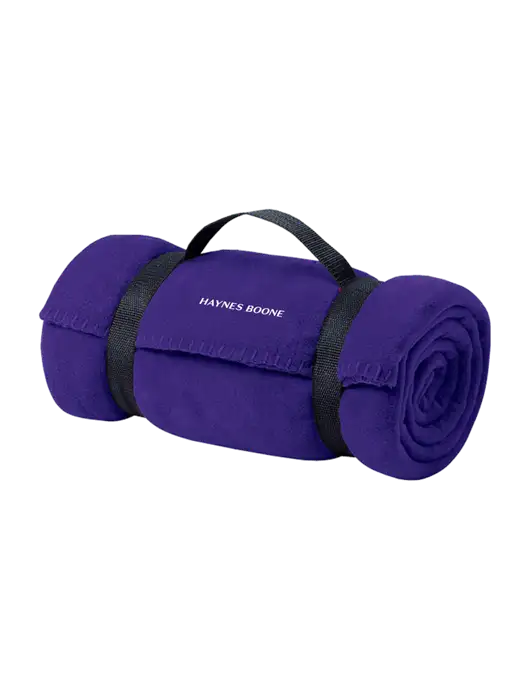 Casual Purple Fleece Blanket With Strap w/Haynes & Boone Logo