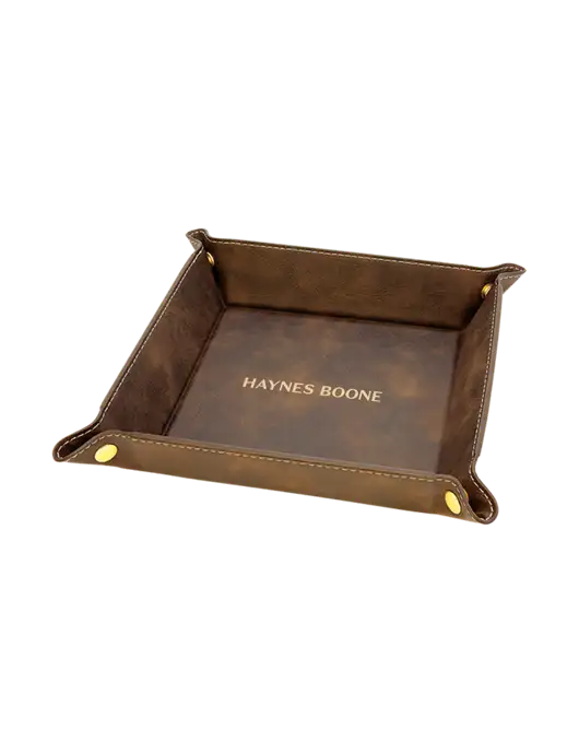 Rustic Leatherette Valet Tray, 6 x 6 w/Haynes & Boone Logo