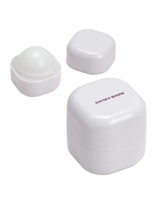 White Chap Cube Vanilla Lip Balm w/Haynes & Boone Logo
