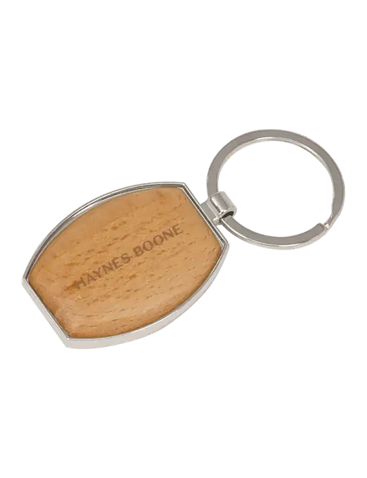 Wood & Silver Oval Keychain w/Haynes & Boone Logo