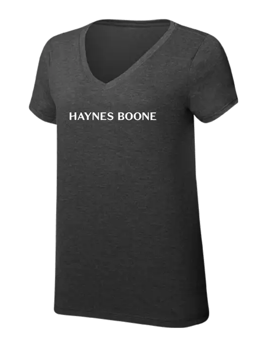 Womens Simply Soft V-Neck Black Frost 4.5oz  Poly/Combed Ring Spun Cotton T-Shirt w/Haynes & Boone Logo