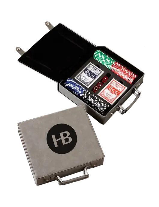 Grey Leatherette 100 Chip Poker Set w/Monogram Logo