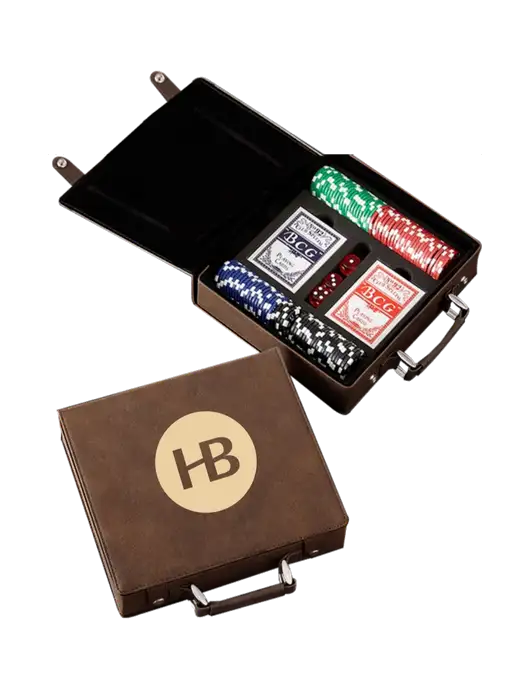 Rustic Leatherette 100 Chip Poker Set w/Monogram Logo