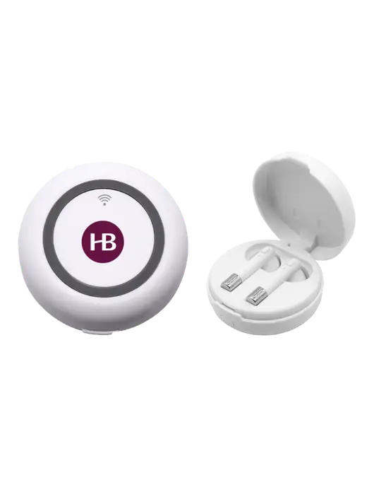 Harmony White Wireless Earbuds and Charging Pad w/Monogram Logo