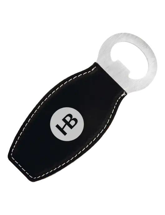 Black Leatherette Bottle Opener with Magnet w/Monogram Logo