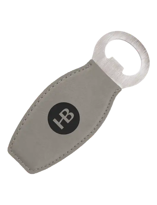 Grey Leatherette Bottle Opener with Magnet w/Monogram Logo