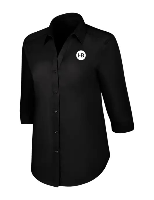 Womens Black 3/4 Sleeve Carefree Poplin Shirt w/Monogram Logo