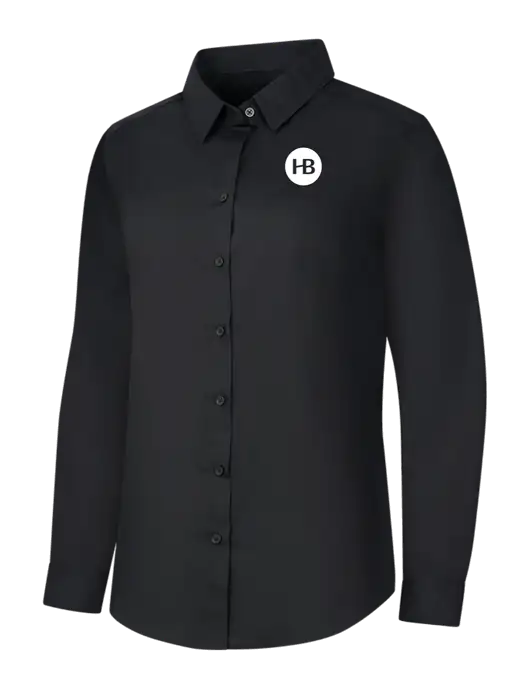 Womens Black Long Sleeve Carefree Poplin Shirt w/Monogram Logo