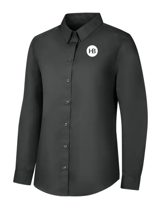 Womens Dark Grey Long Sleeve Carefree Poplin Shirt w/Monogram Logo