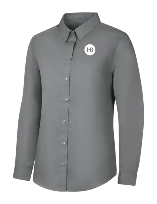 Womens Medium Grey Long Sleeve Carefree Poplin Shirt w/Monogram Logo