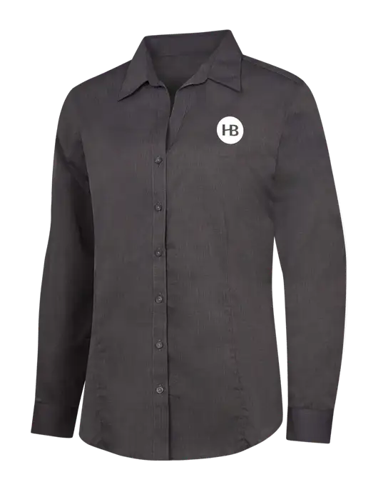 Womens Soft Black Crosshatch Easy Care Shirt w/Monogram Logo