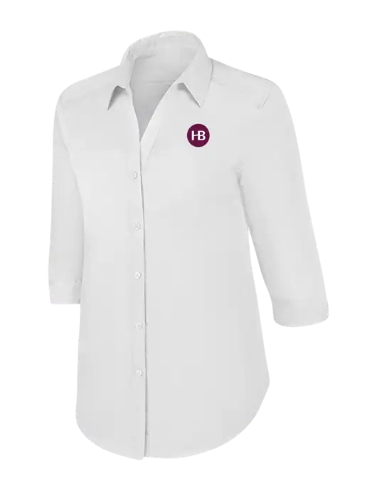 Womens White 3/4 Sleeve Carefree Poplin Shirt w/Monogram Logo