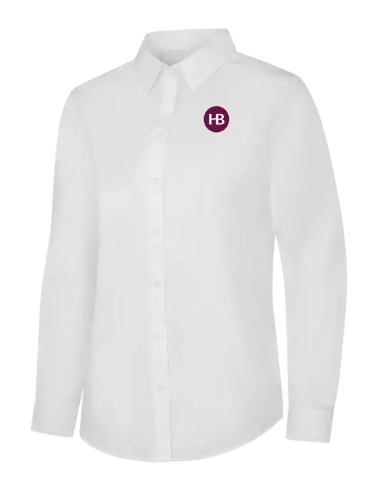 Womens White Long Sleeve Carefree Poplin Shirt w/Monogram Logo